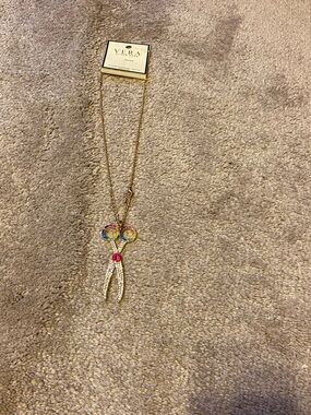 Multicolor Scissor Pendant Necklace - Gold Tone